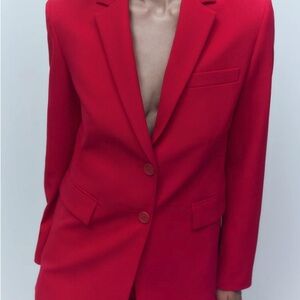 Zara New Women Straight Cut pocket blazer Fuchsia
